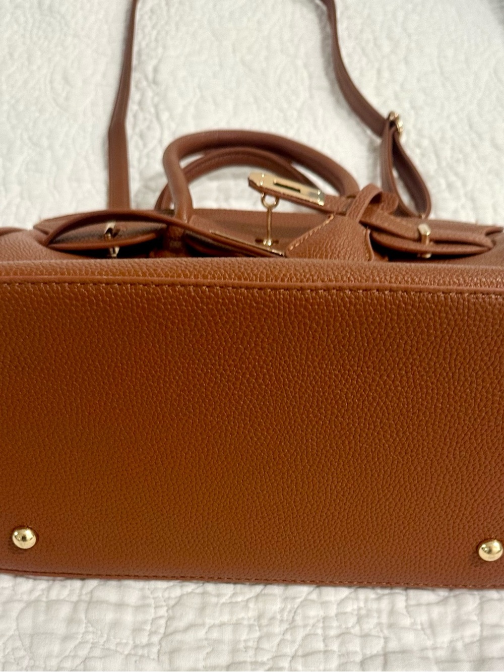 Classic Brown Leather Top-Handle Women's Bag with Gold Hardware - Picture 4 of 6